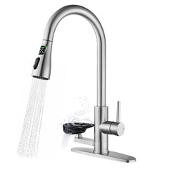 Bellemave® Kitchen Faucet with LED Temperature Display & Glass Rinser, High - Arc Pull - Down Sprayer - Bellemave