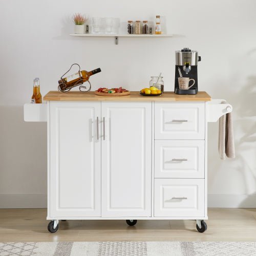 Bellemave® Kitchen Island with Drop Leaf Countertop, Storage Cabinet and Tower Rack - Bellemave