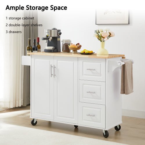 Bellemave® Kitchen Island with Drop Leaf Countertop, Storage Cabinet and Tower Rack - Bellemave