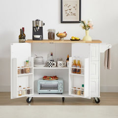 Bellemave® Kitchen Island with Drop Leaf Countertop, Storage Cabinet and Tower Rack - Bellemave