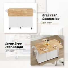 Bellemave® Kitchen Island with Drop Leaf Countertop, Storage Cabinet and Tower Rack - Bellemave