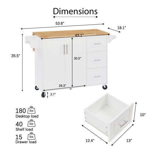 Bellemave® Kitchen Island with Drop Leaf Countertop, Storage Cabinet and Tower Rack - Bellemave