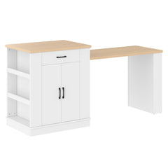 Bellemave® Kitchen Island with Extendable Dining Table, 80.7" Kitchen Storage Islands with Double - Door Cabinet, Power Outlet, 2 Drawers & 2 Open Shelves, Temporary Breakfast Bar - Bellemave