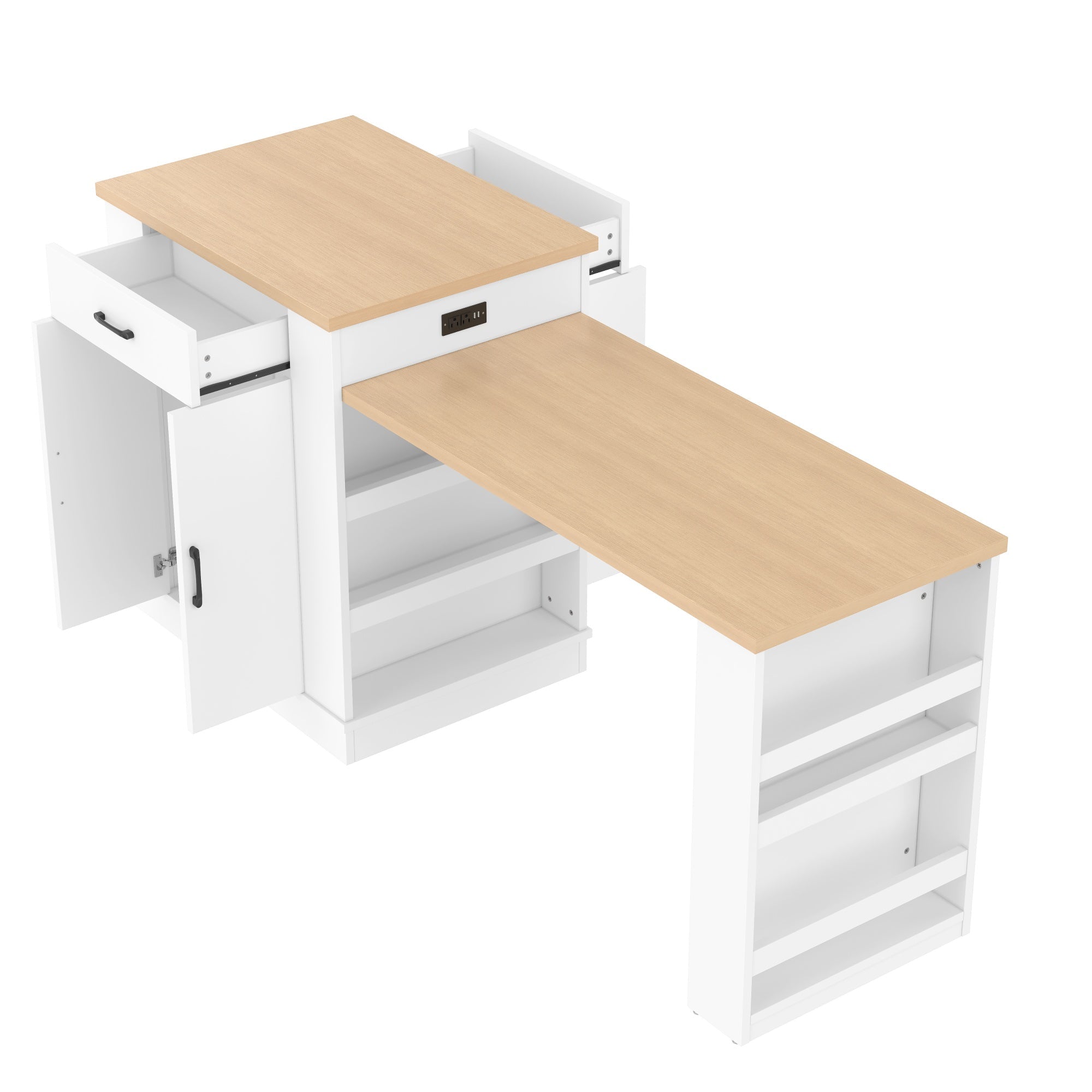 Bellemave® Kitchen Island with Extendable Dining Table, 80.7" Kitchen Storage Islands with Double - Door Cabinet, Power Outlet, 2 Drawers & 2 Open Shelves, Temporary Breakfast Bar - Bellemave