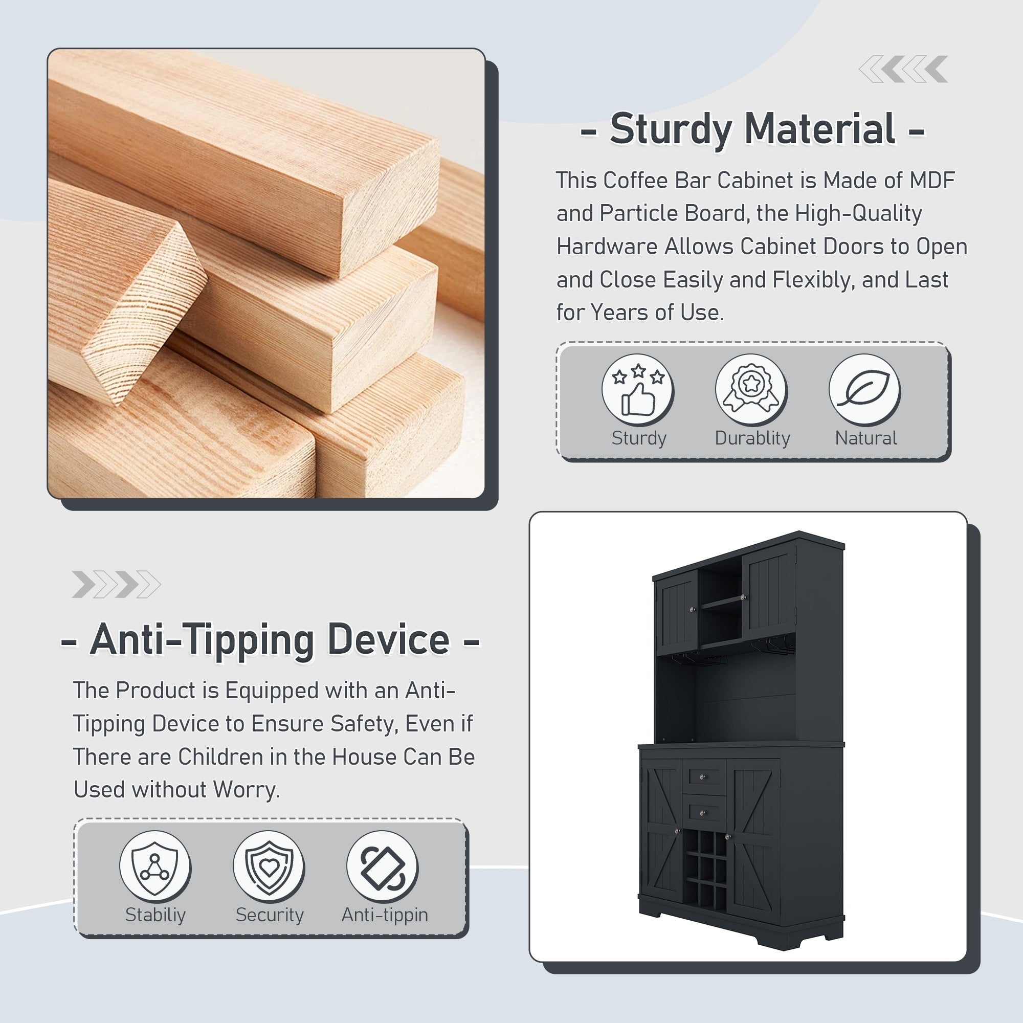 Bellemave® Kitchen Pantry Storage Cabinet with Barn Doors, Microwave Stand, Large Drawers & Shelves for Dining Room, Kitchen(Drak Blue) - Bellemave