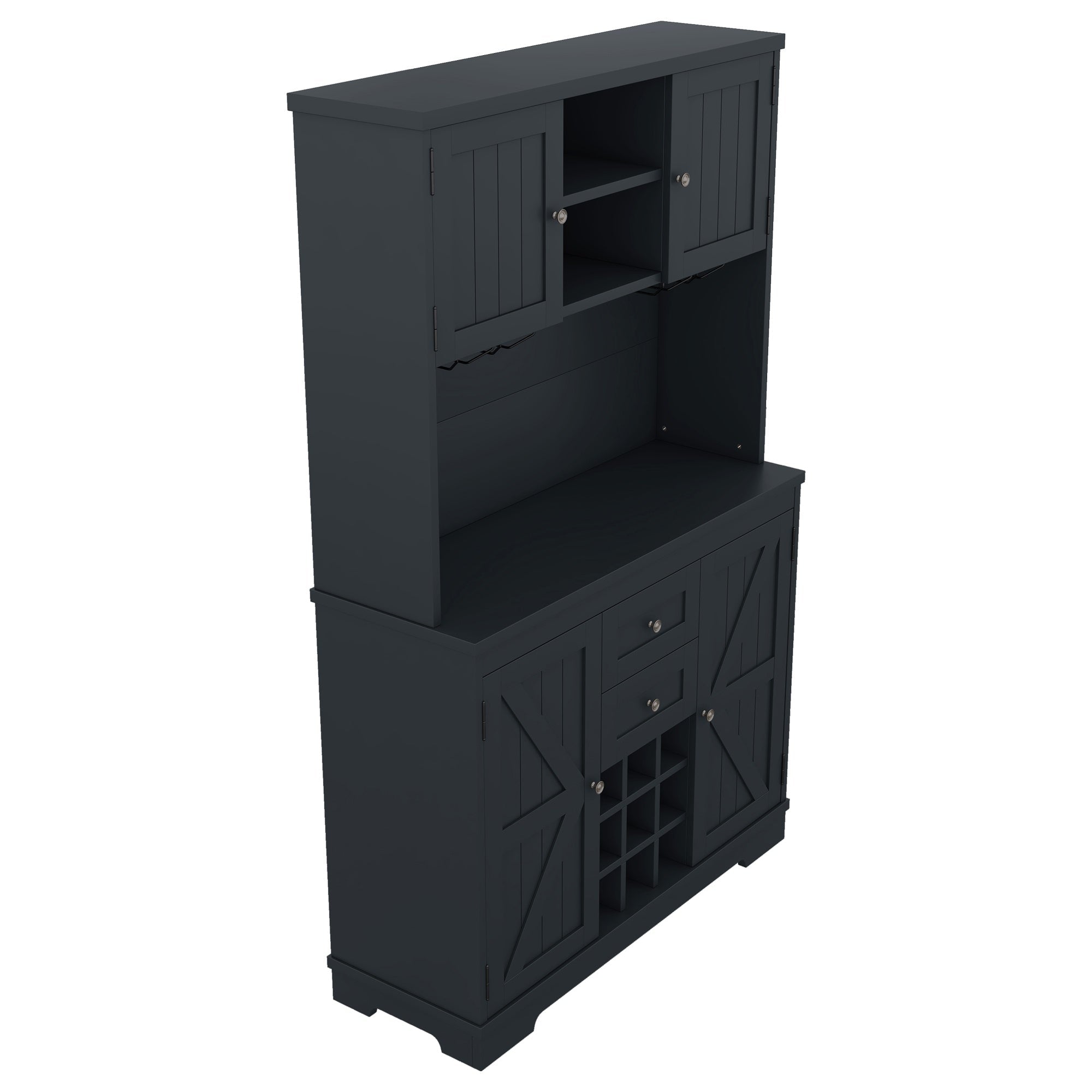 Bellemave® Kitchen Pantry Storage Cabinet with Barn Doors, Microwave Stand, Large Drawers & Shelves for Dining Room, Kitchen(Drak Blue) - Bellemave