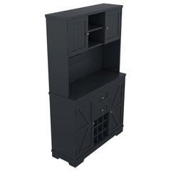 Bellemave® Kitchen Pantry Storage Cabinet with Barn Doors, Microwave Stand, Large Drawers & Shelves for Dining Room, Kitchen(Drak Blue) - Bellemave