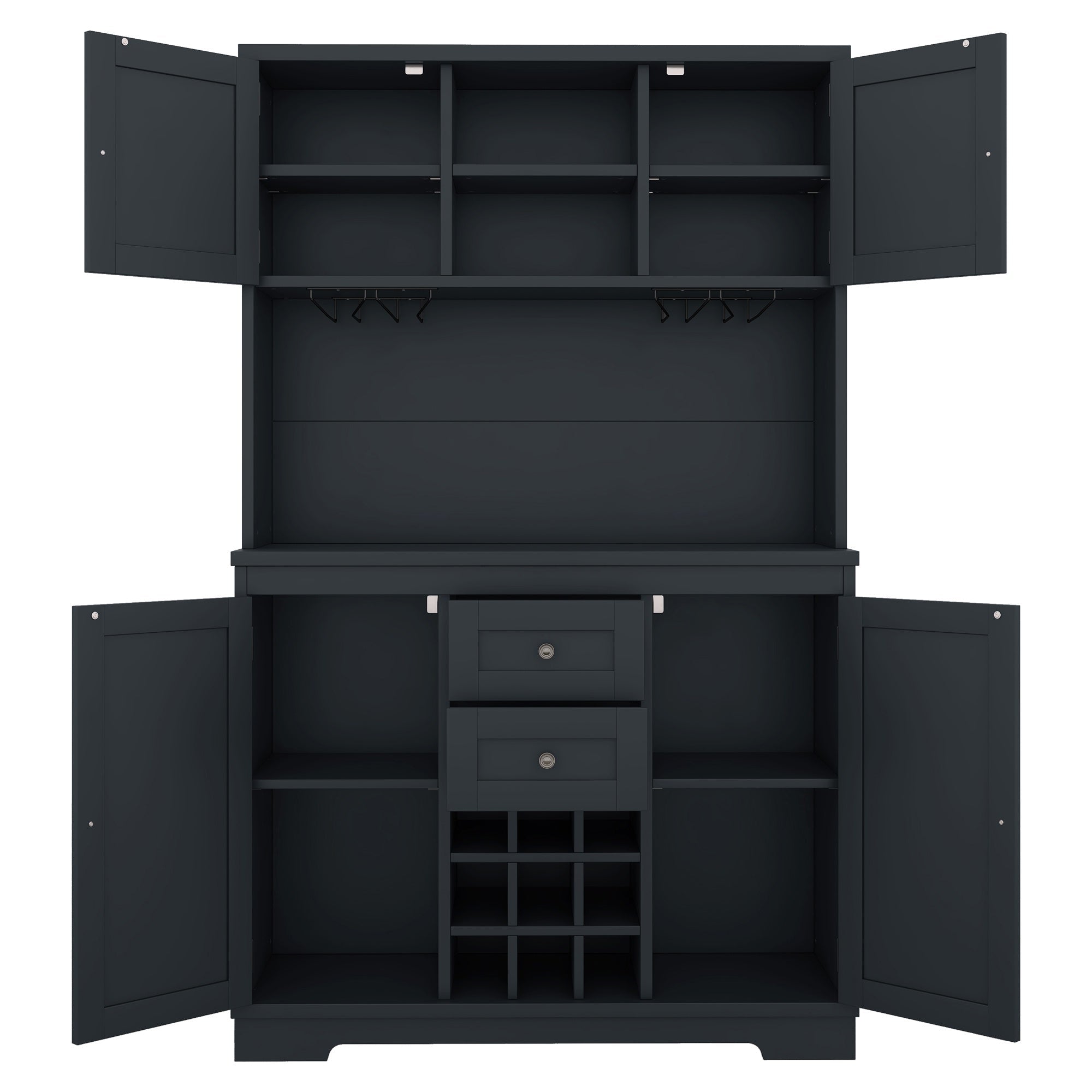 Bellemave® Kitchen Pantry Storage Cabinet with Barn Doors, Microwave Stand, Large Drawers & Shelves for Dining Room, Kitchen(Drak Blue) - Bellemave