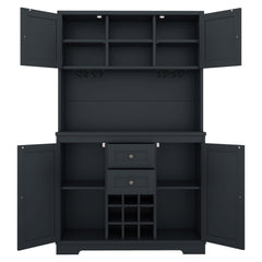 Bellemave® Kitchen Pantry Storage Cabinet with Barn Doors, Microwave Stand, Large Drawers & Shelves for Dining Room, Kitchen(Drak Blue) - Bellemave