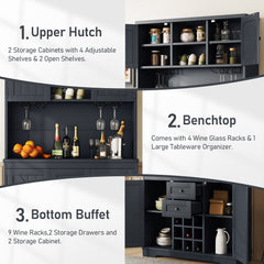 Bellemave® Kitchen Pantry Storage Cabinet with Barn Doors, Microwave Stand, Large Drawers & Shelves for Dining Room, Kitchen(Drak Blue) - Bellemave