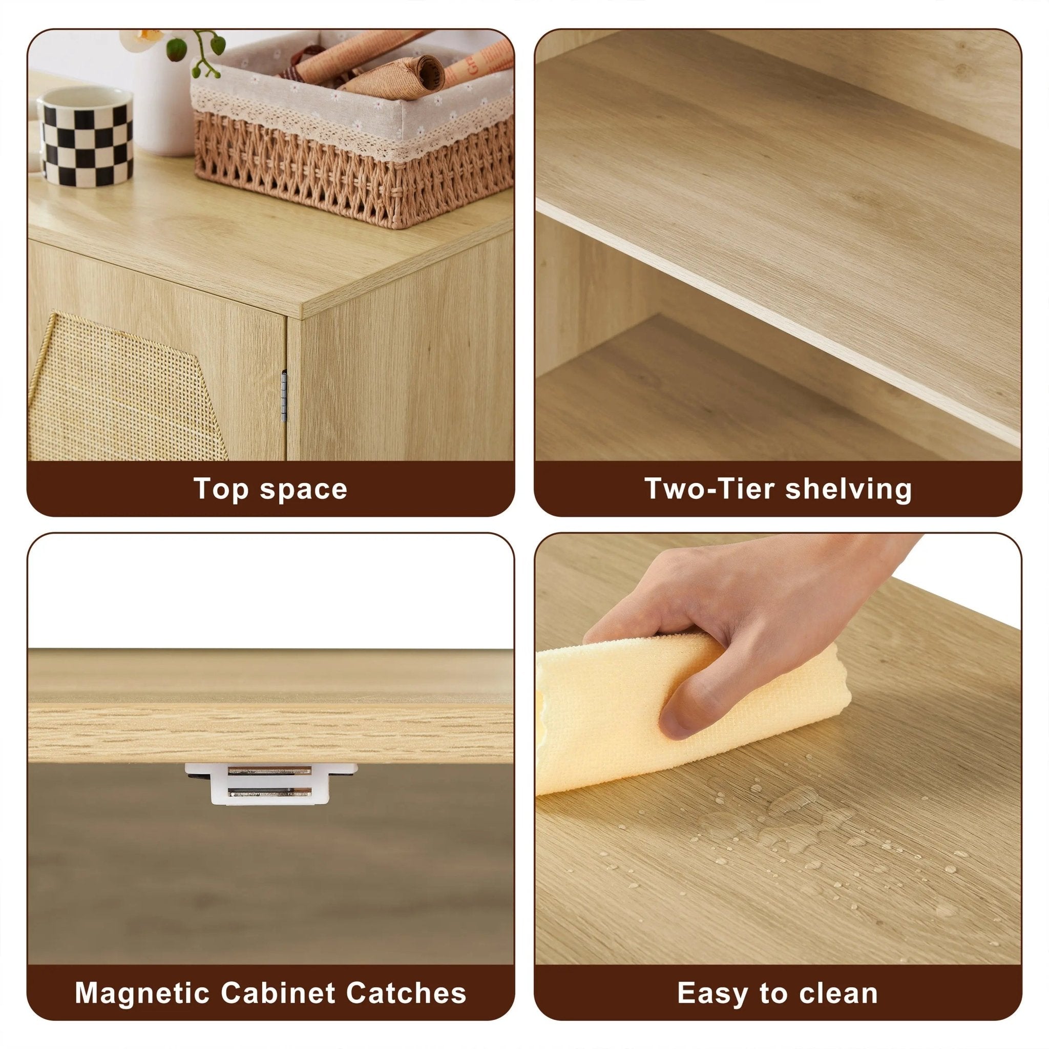 Bellemave® Kitchen Storage Cabinets with Rattan Decorated Doors - Bellemave