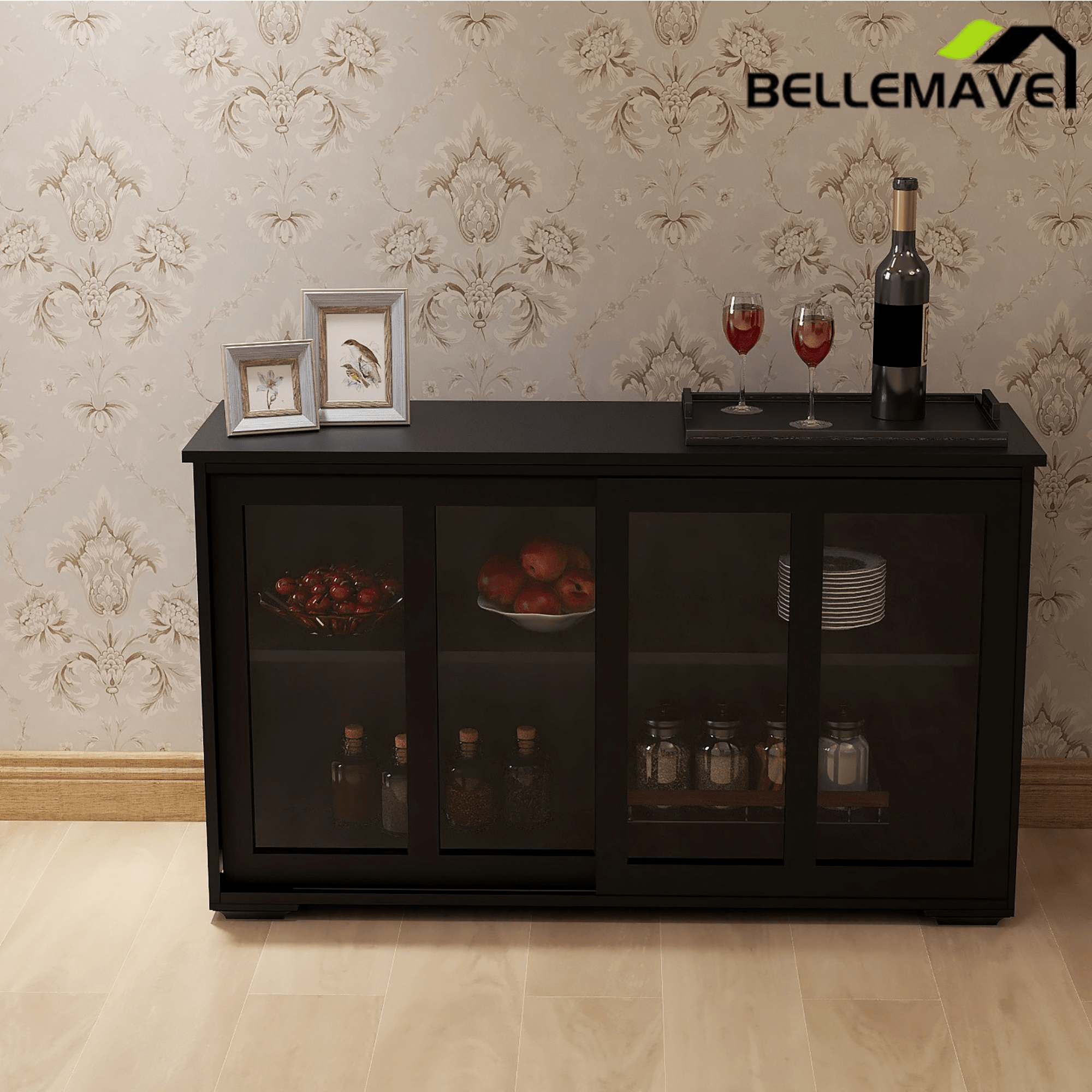 Bellemave® Kitchen Storage Stand Cupboard With Glass Door - Bellemave