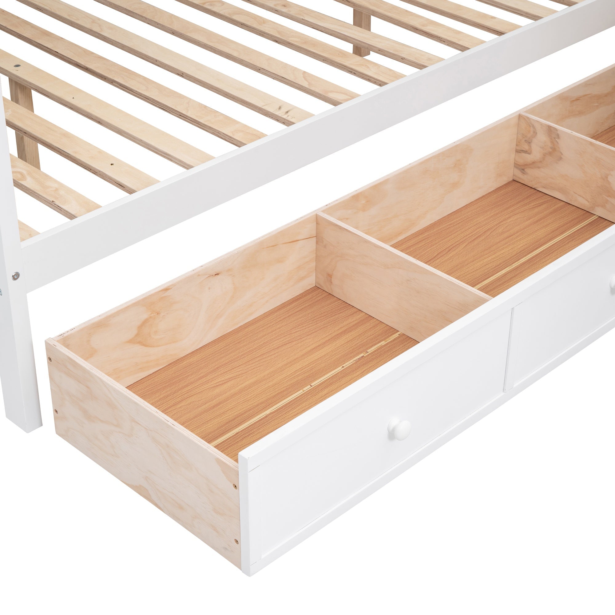Bellemave® L - Shape Wood Triple Bunk Beds with Stairs, Desk, Storage Wardrobe, Shelves & Drawers - Bellemave