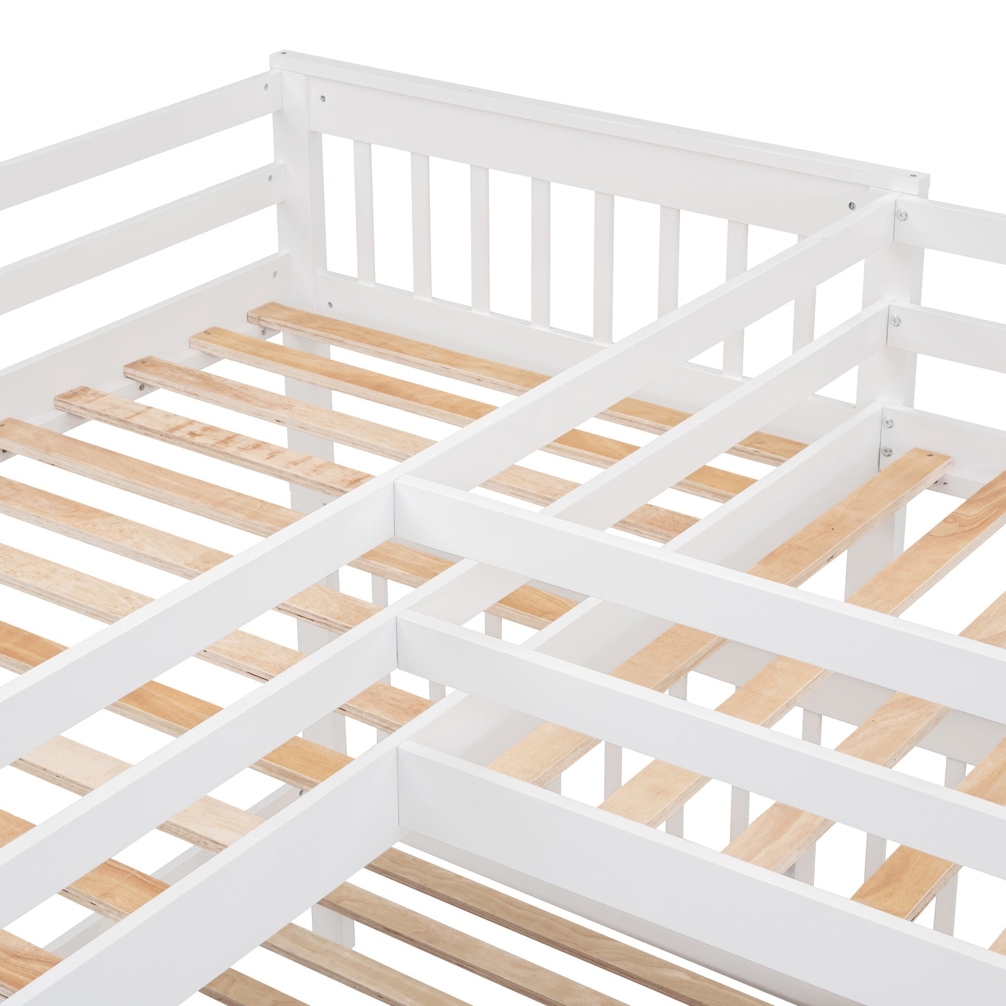 Bellemave® L - Shape Wood Triple Bunk Beds with Stairs, Desk, Storage Wardrobe, Shelves & Drawers - Bellemave