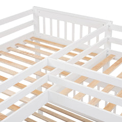 Bellemave® L - Shape Wood Triple Bunk Beds with Stairs, Desk, Storage Wardrobe, Shelves & Drawers - Bellemave