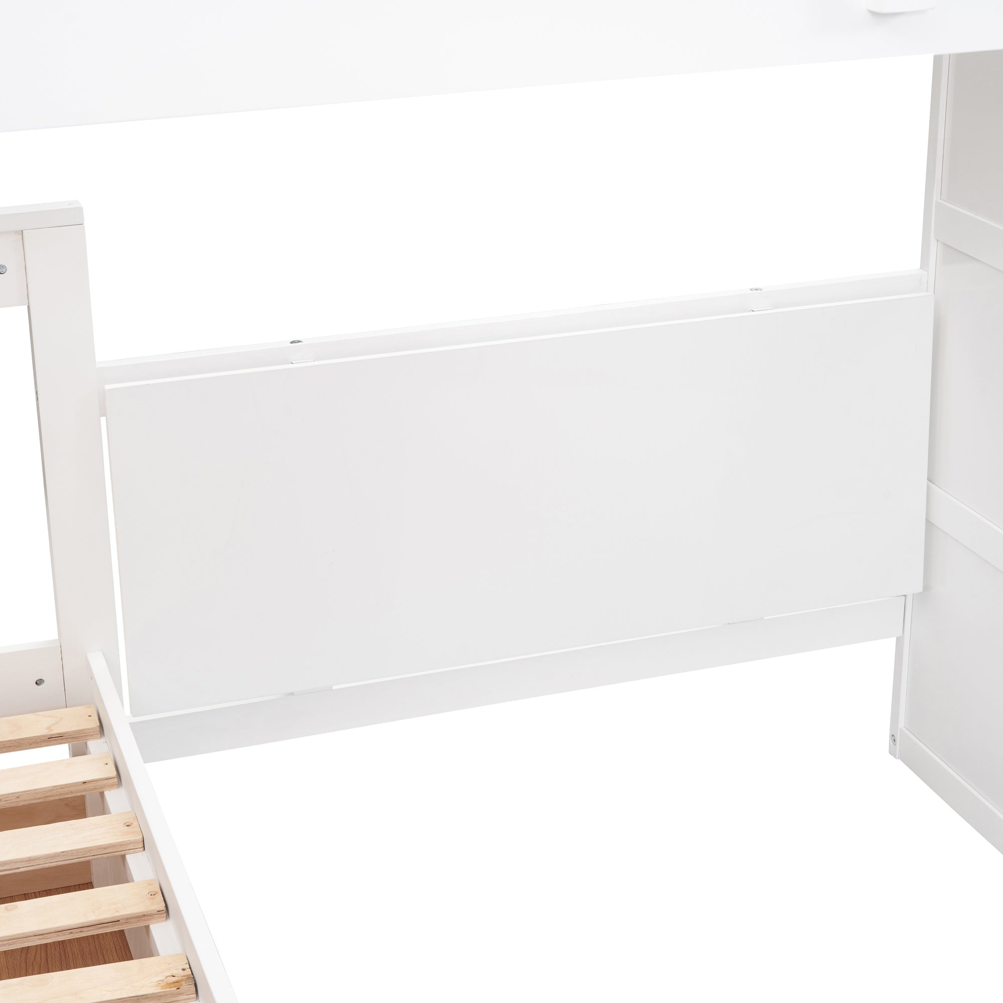 Bellemave® L - Shape Wood Triple Bunk Beds with Stairs, Desk, Storage Wardrobe, Shelves & Drawers - Bellemave