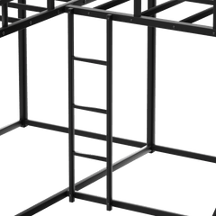 Bellemave® L - Shaped Bunk Bed, Metal Low Profile Bunkbeds with Full - Length Guardrail, Slide and Ladder, No Boxing Spring Needed, Black - Bellemave