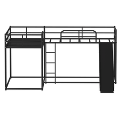Bellemave® L - Shaped Bunk Bed, Metal Low Profile Bunkbeds with Full - Length Guardrail, Slide and Ladder, No Boxing Spring Needed, Black - Bellemave