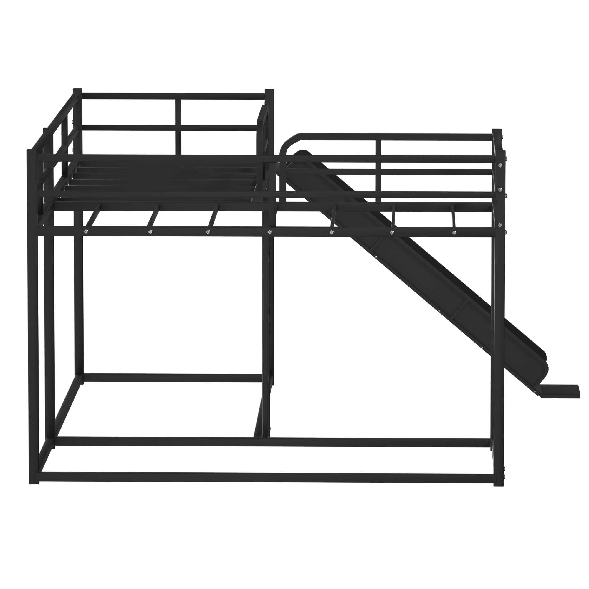 Bellemave® L - Shaped Bunk Bed, Metal Low Profile Bunkbeds with Full - Length Guardrail, Slide and Ladder, No Boxing Spring Needed, Black - Bellemave