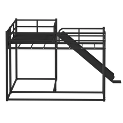 Bellemave® L - Shaped Bunk Bed, Metal Low Profile Bunkbeds with Full - Length Guardrail, Slide and Ladder, No Boxing Spring Needed, Black - Bellemave