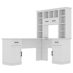 Bellemave® L - Shaped Computer Desk with 2 Cabinets and 2 Drawers, 11 Open Shelves and 1 Right Flip Shelf with Storage, with Power Outlet - Bellemave