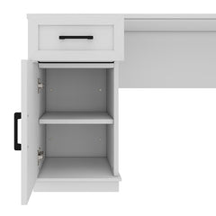 Bellemave® L - Shaped Computer Desk with 2 Cabinets and 2 Drawers, 11 Open Shelves and 1 Right Flip Shelf with Storage, with Power Outlet - Bellemave
