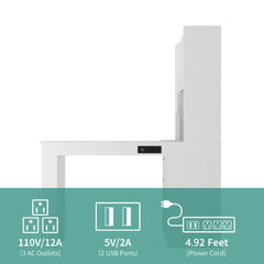 Bellemave® L - Shaped Computer Desk with Drawers, Bookshelf and Hutch, LED Light and Charger - Bellemave
