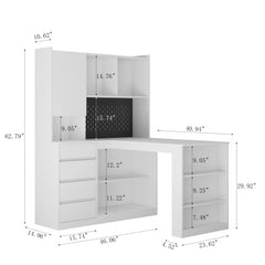 Bellemave® L - Shaped Computer Desk with Drawers, Bookshelf and Hutch, LED Light and Charger - Bellemave
