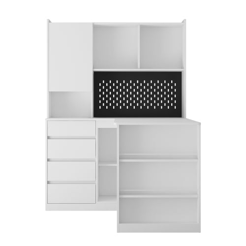 Bellemave® L - Shaped Computer Desk with Drawers, Bookshelf and Hutch, LED Light and Charger - Bellemave