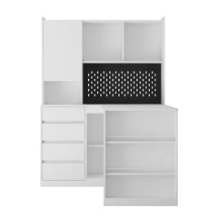 Bellemave® L - Shaped Computer Desk with Drawers, Bookshelf and Hutch, LED Light and Charger - Bellemave