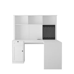 Bellemave® L - Shaped Computer Desk with Outlet, Drawers, Bookshelf, Hutch - Bellemave