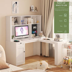 Bellemave® L - Shaped Computer Desk with Outlet, Drawers, Bookshelf, Hutch - Bellemave