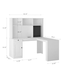 Bellemave® L - Shaped Computer Desk with Outlet, Drawers, Bookshelf, Hutch - Bellemave