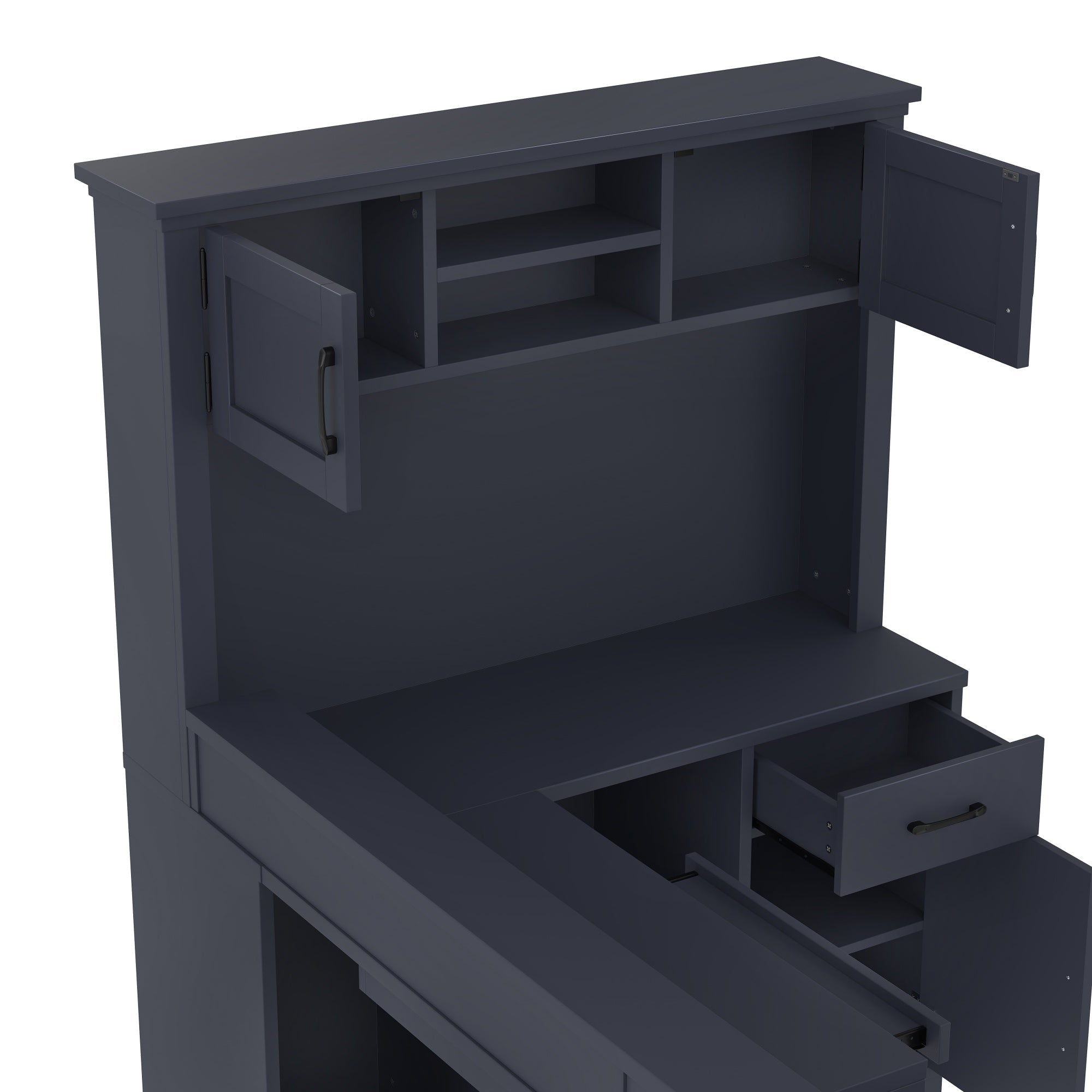 Bellemave® L - Shaped Computer Desk with Power Outlet & Storage - Modern Corner Gaming Desk with Bookshelf and Drawers, Study Writing Workstation for Home Office, Blue - Bellemave