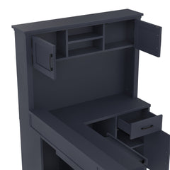 Bellemave® L - Shaped Computer Desk with Power Outlet & Storage - Modern Corner Gaming Desk with Bookshelf and Drawers, Study Writing Workstation for Home Office, Blue - Bellemave