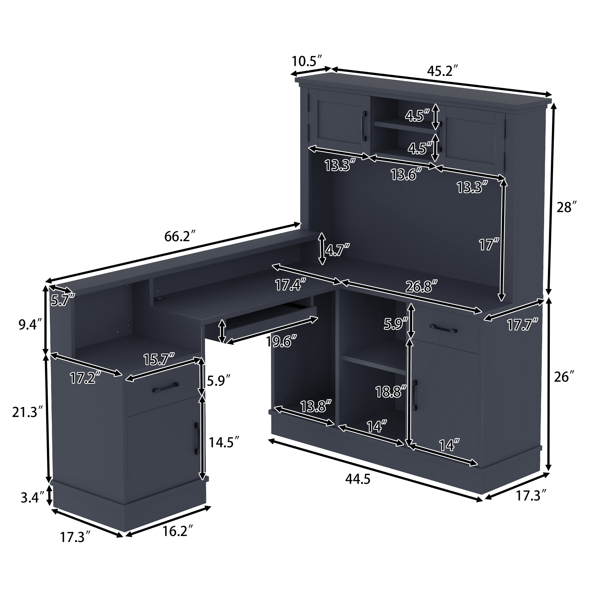 Bellemave® L - Shaped Computer Desk with Power Outlet & Storage - Modern Corner Gaming Desk with Bookshelf and Drawers, Study Writing Workstation for Home Office, Blue - Bellemave