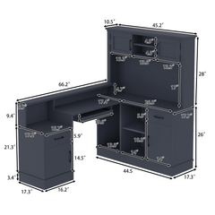 Bellemave® L - Shaped Computer Desk with Power Outlet & Storage - Modern Corner Gaming Desk with Bookshelf and Drawers, Study Writing Workstation for Home Office, Blue - Bellemave