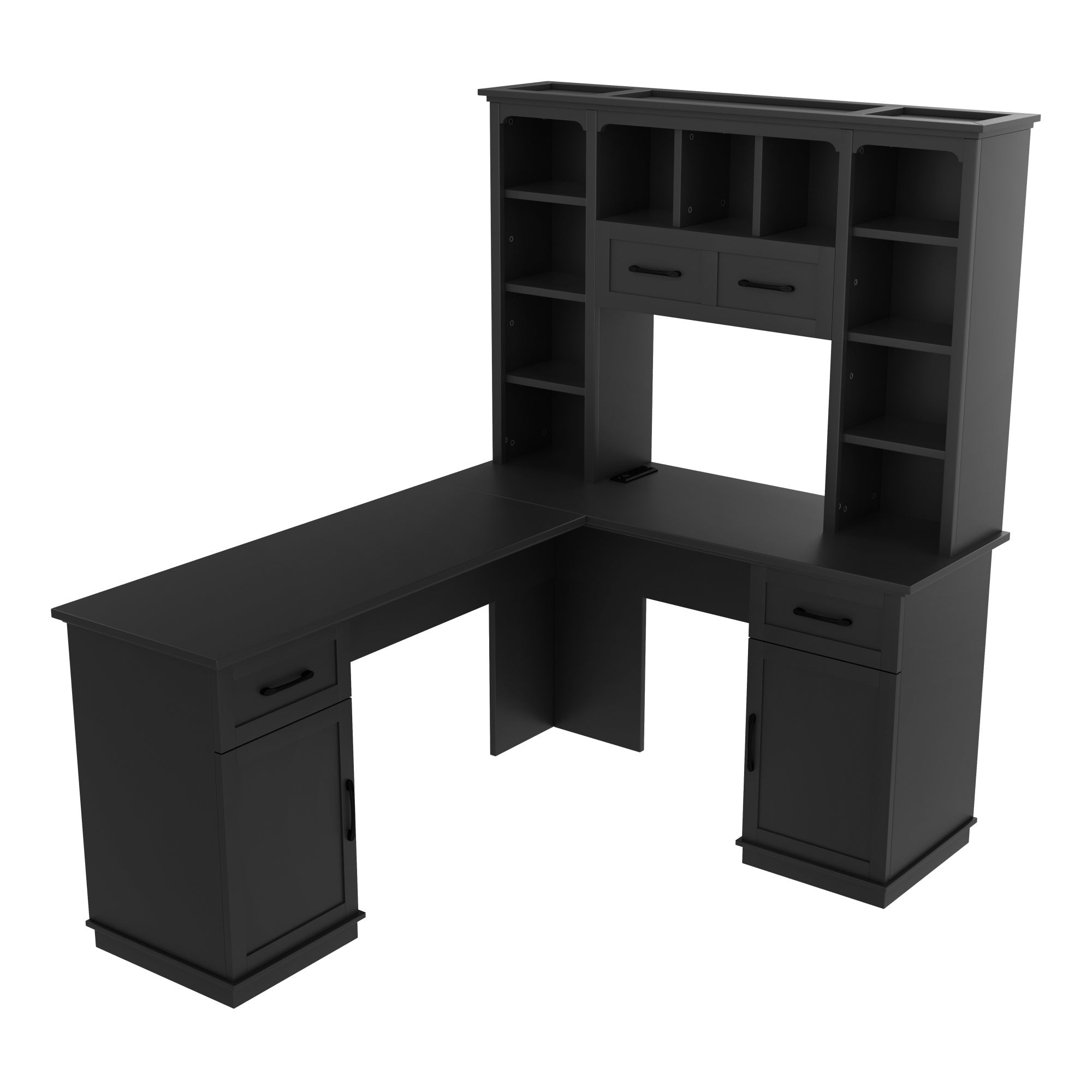 Bellemave® L - Shaped Computer Desk with Storage - 2 Cabinets & 2 Drawers & 12 Shelves, Black Corner Desk for Gaming, Home Office, Study and Living Room - Bellemave