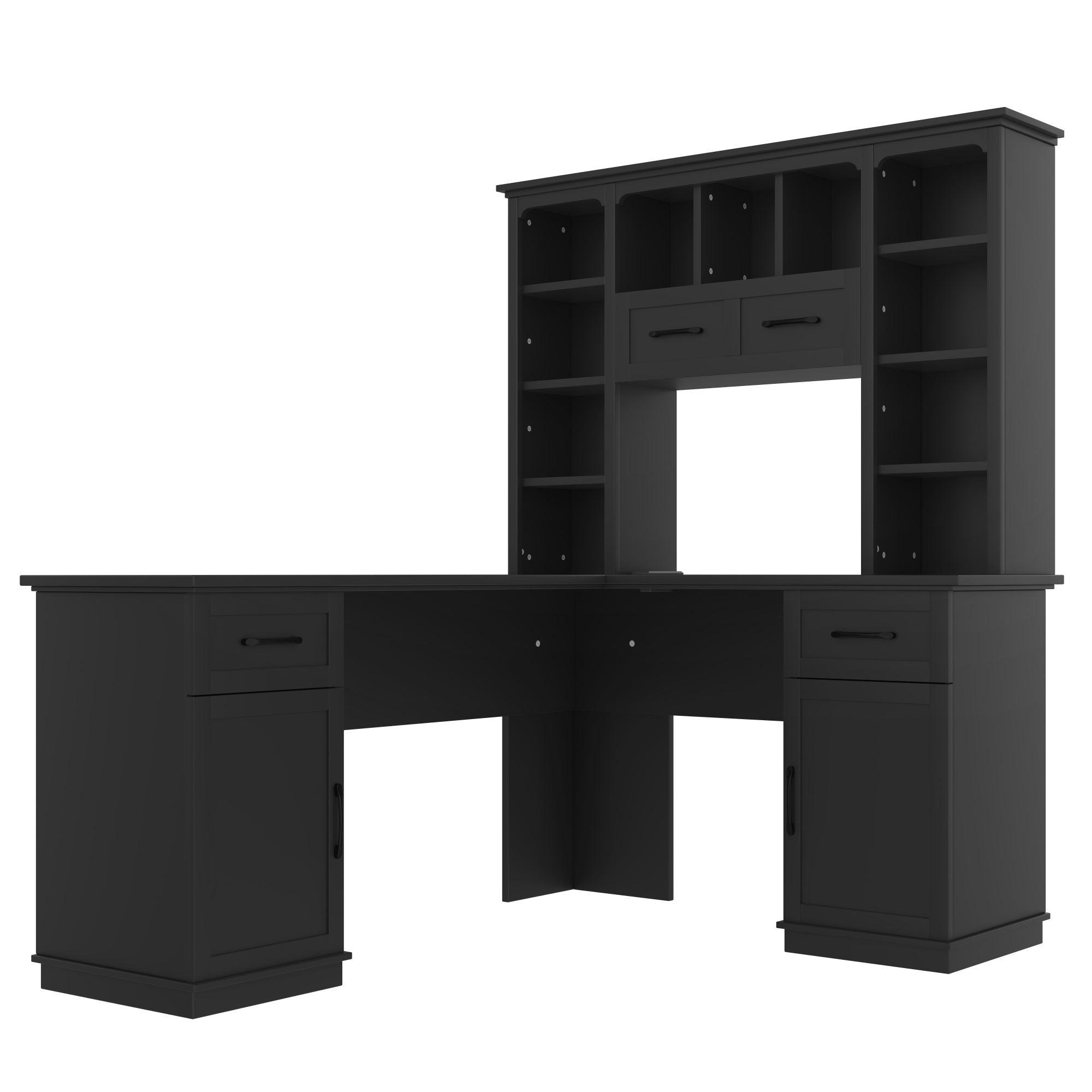 Bellemave® L - Shaped Computer Desk with Storage - 2 Cabinets & 2 Drawers & 12 Shelves, Black Corner Desk for Gaming, Home Office, Study and Living Room - Bellemave