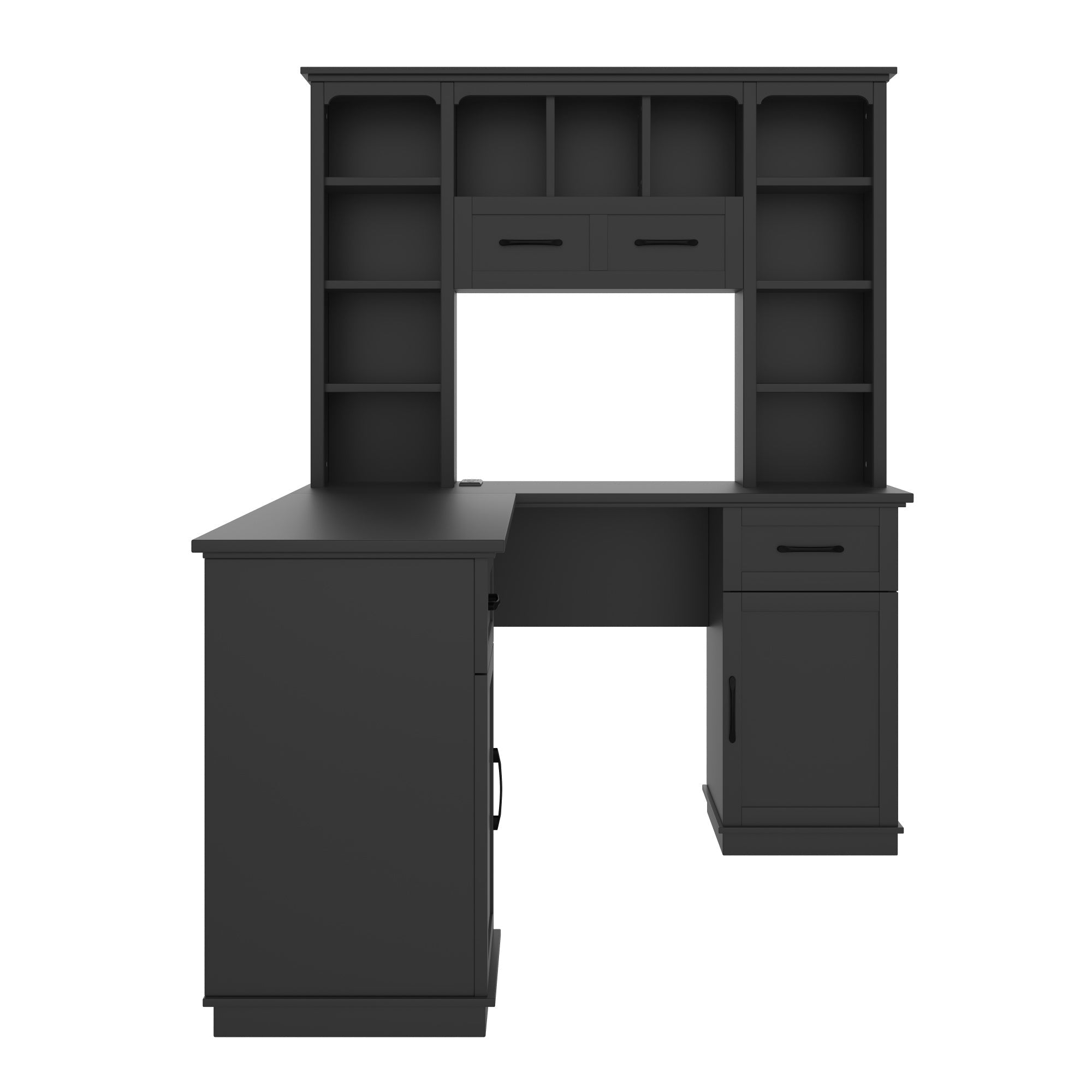 Bellemave® L - Shaped Computer Desk with Storage - 2 Cabinets & 2 Drawers & 12 Shelves, Black Corner Desk for Gaming, Home Office, Study and Living Room - Bellemave