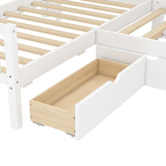 Bellemave® L Shaped Corner Bed for 2 Kids, Double Twin Platform Bed Frame with Trundle and Shelves, White - Bellemave