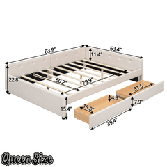 Bellemave® L - Shaped Daybed with 2 Drawers & USB Port – Linen Tufted Upholstered Sofa Bed, Beige - Bellemave