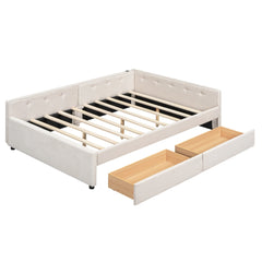 Bellemave® L - Shaped Daybed with 2 Drawers & USB Port – Linen Tufted Upholstered Sofa Bed, Beige - Bellemave