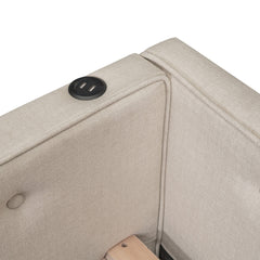 Bellemave® L - Shaped Daybed with Trundle & USB Port – Linen Tufted Upholstered Sofa Bed, Beige - Bellemave