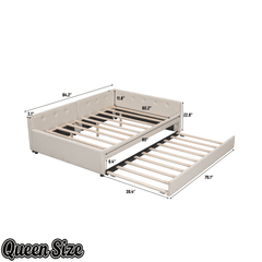 Bellemave® L - Shaped Daybed with Trundle & USB Port – Linen Tufted Upholstered Sofa Bed, Beige - Bellemave