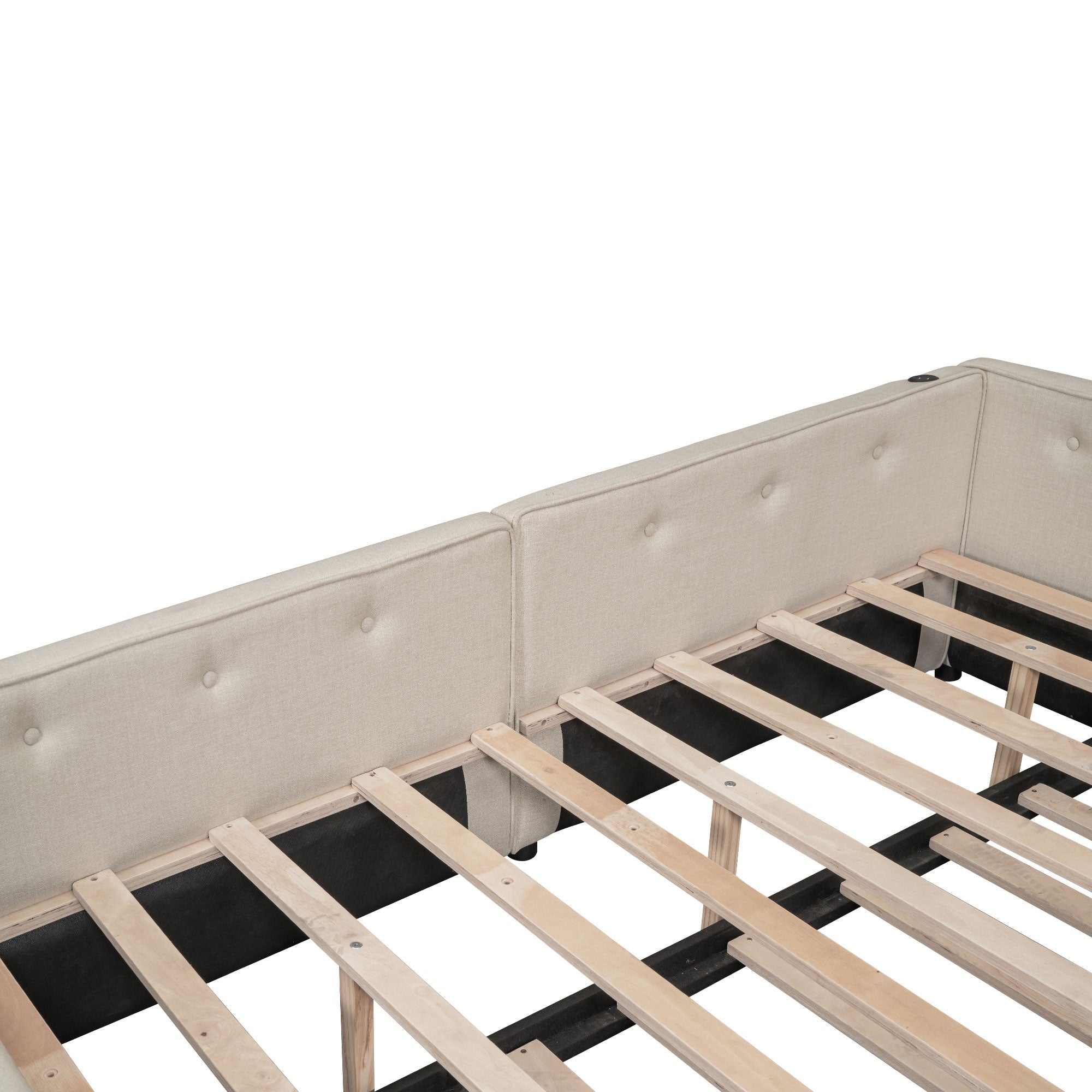 Bellemave® L - Shaped Daybed with Trundle & USB Port – Linen Tufted Upholstered Sofa Bed, Beige - Bellemave