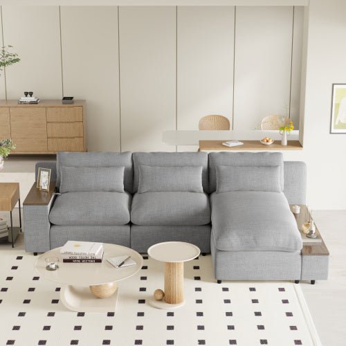 Bellemave® L - shaped Modular Sectional Sofa with Removable Back Cushions,3 Pillows and 2 Storage Spaces - Bellemave