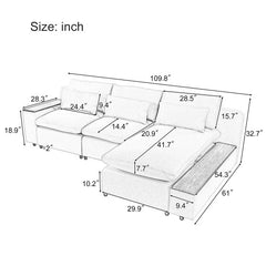 Bellemave® L - shaped Modular Sectional Sofa with Removable Back Cushions,3 Pillows and 2 Storage Spaces - Bellemave