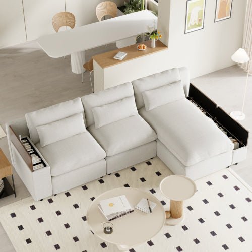 Bellemave® L - shaped Modular Sectional Sofa with Removable Back Cushions,3 Pillows and 2 Storage Spaces - Bellemave