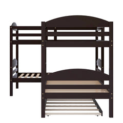 Bellemave® L - Shaped Quad Bunk Bed with Trundle, Twin Over Twin, Gray, 4 Beds - Bellemave